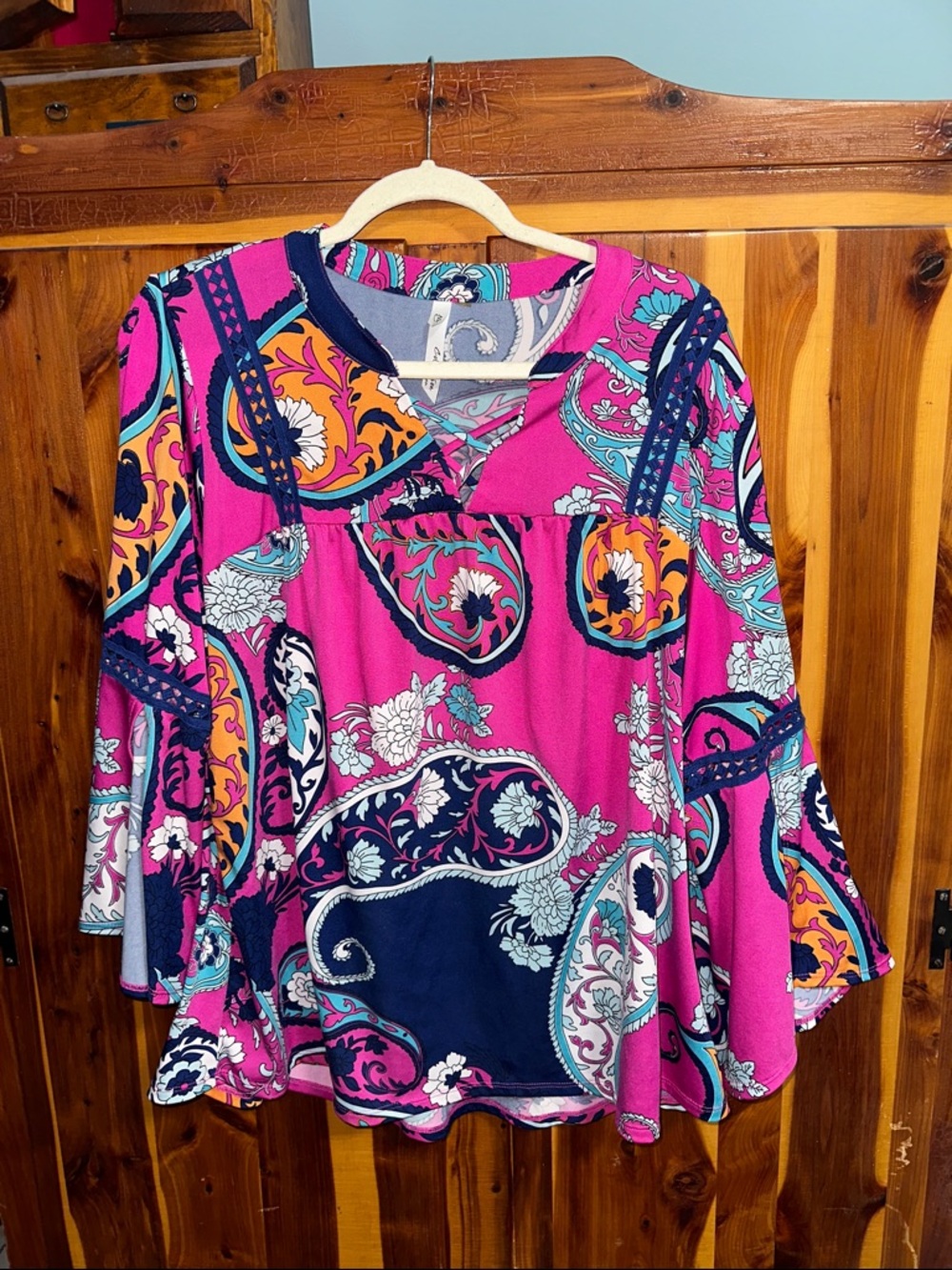 NY Collection Fuchsia Paisley Floral Peasant Tunic
